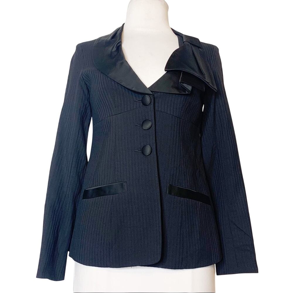 Nanette Lepore bow lapel tuxedo jacket blazer black sz 0